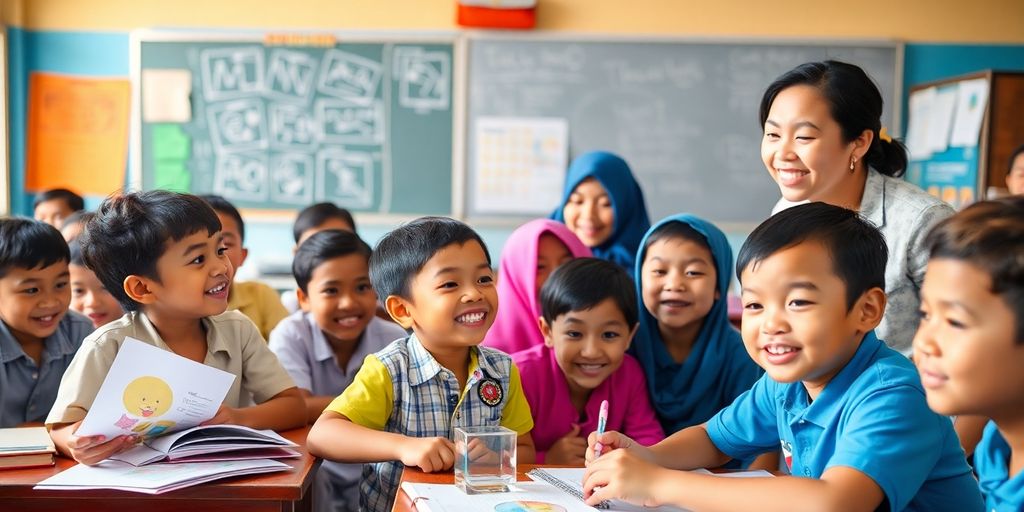 Gambaran kelas penuh siswa yang antusias belajar.